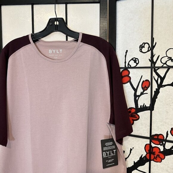 BYLT Shirt Men Size XL Drop Cut Wrinkle Free Lux Stretch Burgundy Colorblock New - Picture 3 of 5